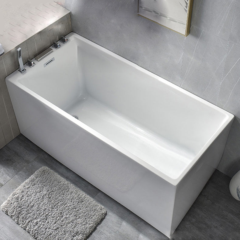 Back to Wall Acrylic Bathtub Stand Alone White Rectangular Bath 59"L x 28"W x 25"H Without Seat Tub with Silver 5-Piece Set Clearhalo 'Bathroom Remodel & Bathroom Fixtures' 'Bathtubs' 'Home Improvement' 'home_improvement' 'home_improvement_bathtubs' 'Showers & Bathtubs' 7344498