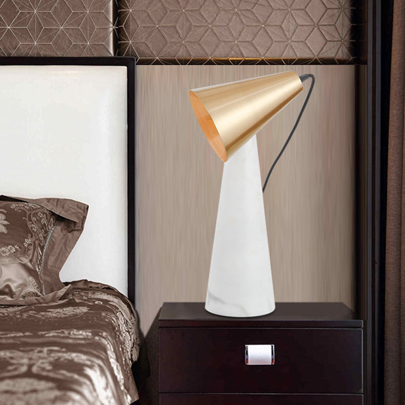 White Conical Table Lighting Minimalist 1 Light Marble Nightstand Lamp with Metal Shade Clearhalo 'Lamps' 'Table Lamps' Lighting' 734499