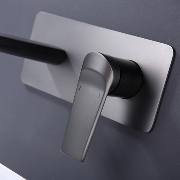 2 Holes Sink Faucet Single Lever Handle Wall-Mounted Low Arc Bathroom Faucet Clearhalo 'Bathroom Remodel & Bathroom Fixtures' 'Bathroom Sink Faucets' 'Bathroom Sinks & Faucet Components' 'bathroom_sink_faucets' 'Home Improvement' 'home_improvement' 'home_improvement_bathroom_sink_faucets' 7345425