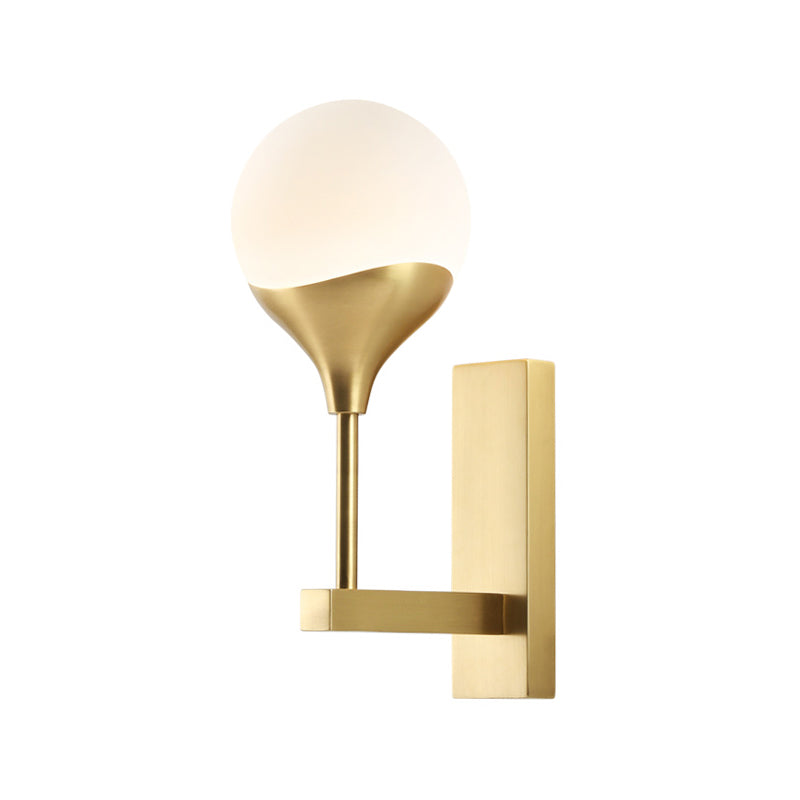 1 Bulb Bedroom Wall Light Minimal Brass Finish Wall Sconce with Globe Cream Glass Shade Clearhalo 'Cast Iron' 'Glass' 'Industrial' 'Modern wall lights' 'Modern' 'Tiffany' 'Traditional wall lights' 'Wall Lamps & Sconces' 'Wall Lights' Lighting' 734544