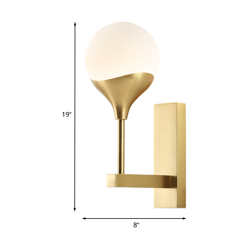 1 Bulb Bedroom Wall Light Minimal Brass Finish Wall Sconce with Globe Cream Glass Shade Clearhalo 'Cast Iron' 'Glass' 'Industrial' 'Modern wall lights' 'Modern' 'Tiffany' 'Traditional wall lights' 'Wall Lamps & Sconces' 'Wall Lights' Lighting' 734545