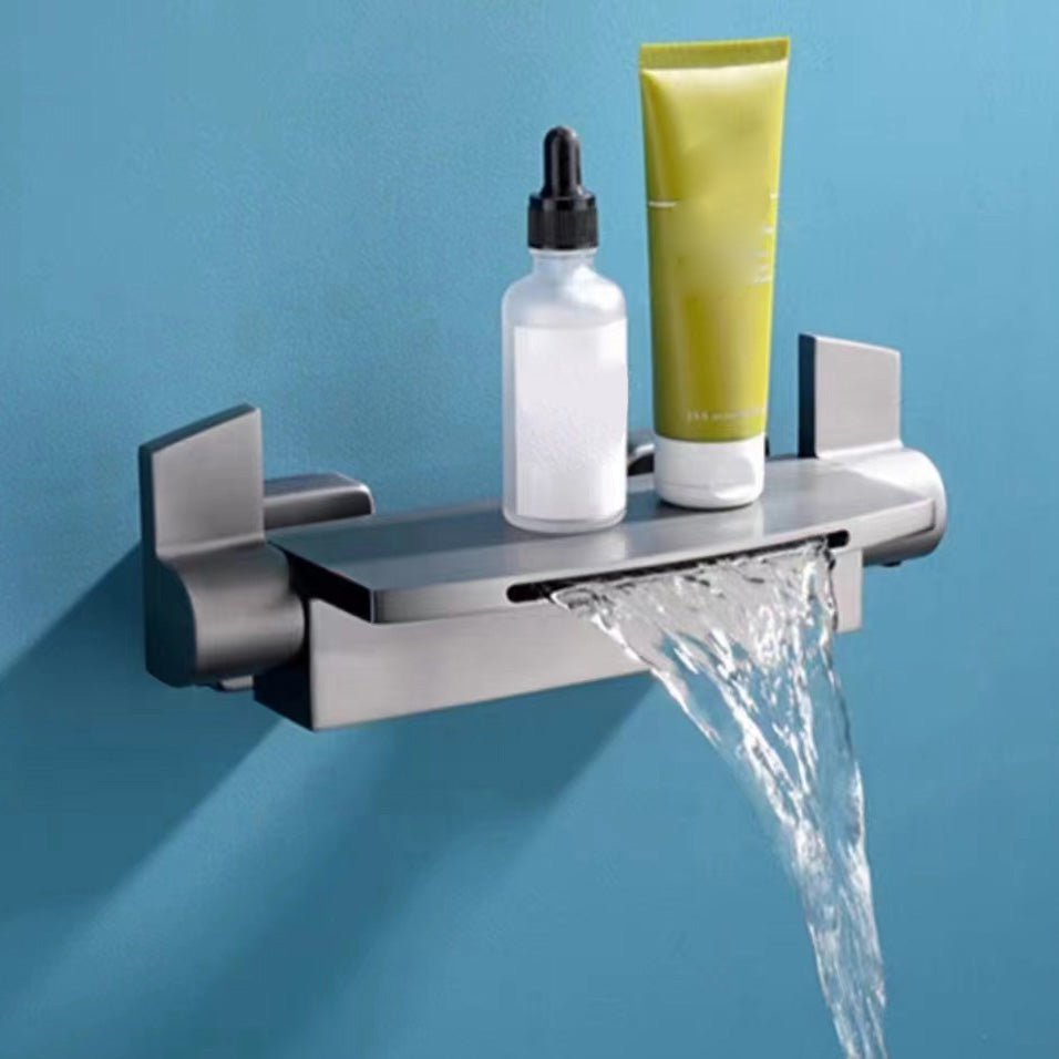 Modern Bathroom Faucet Two Handle Copper Wall Mounted Bath Faucet Trim Grey Hand Shower Not Included Clearhalo 'Bathroom Remodel & Bathroom Fixtures' 'Bathtub Faucets' 'bathtub_faucets' 'Home Improvement' 'home_improvement' 'home_improvement_bathtub_faucets' 7345471
