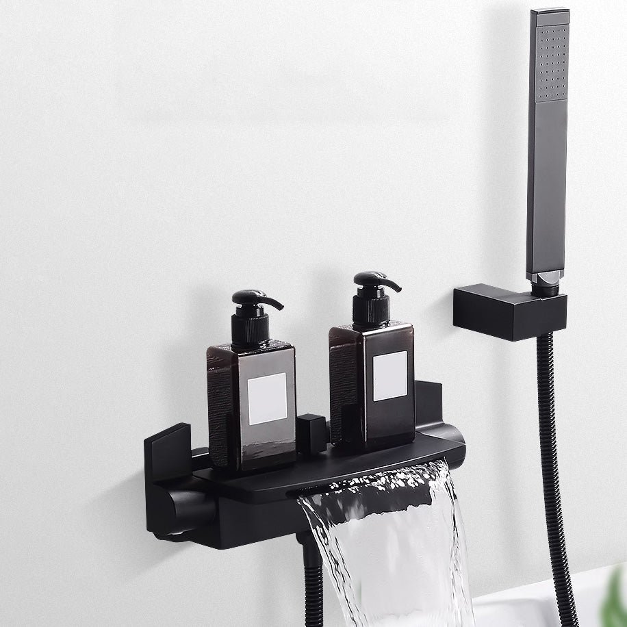 Modern Bathroom Faucet Two Handle Copper Wall Mounted Bath Faucet Trim Black Hand Shower Included Clearhalo 'Bathroom Remodel & Bathroom Fixtures' 'Bathtub Faucets' 'bathtub_faucets' 'Home Improvement' 'home_improvement' 'home_improvement_bathtub_faucets' 7345476