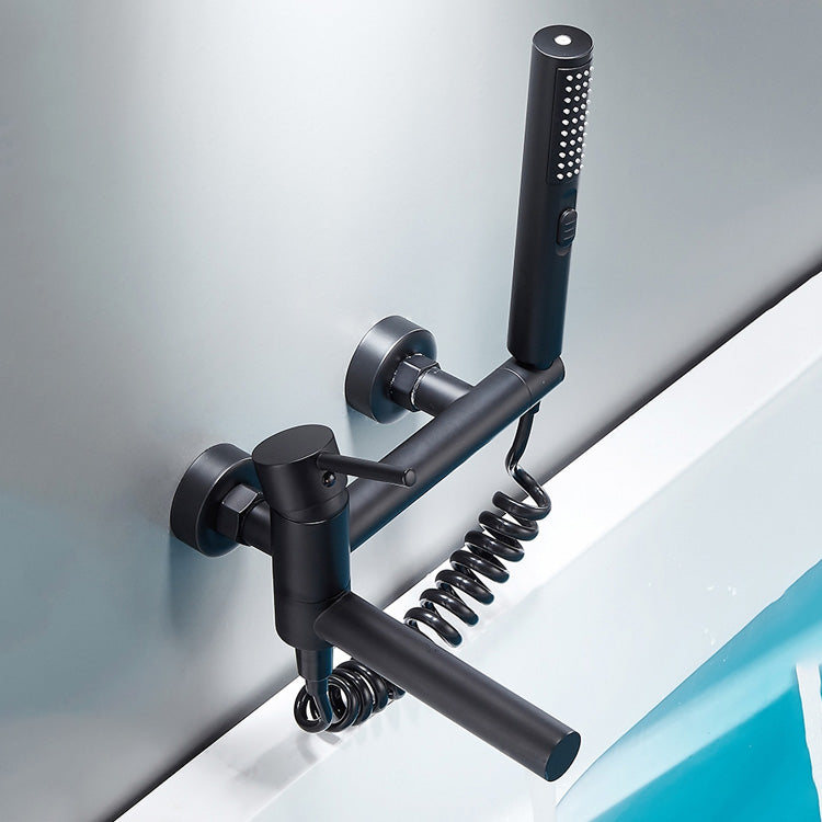 Modern Bathroom Faucet Two Handle Copper Wall Mounted Bath Faucet Trim Matte Black Hand Shower Included Clearhalo 'Bathroom Remodel & Bathroom Fixtures' 'Bathtub Faucets' 'bathtub_faucets' 'Home Improvement' 'home_improvement' 'home_improvement_bathtub_faucets' 7345479