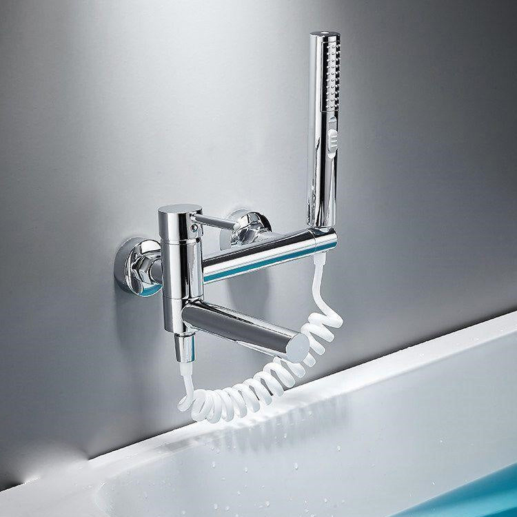 Modern Bathroom Faucet Two Handle Copper Wall Mounted Bath Faucet Trim Chrome Hand Shower Included Clearhalo 'Bathroom Remodel & Bathroom Fixtures' 'Bathtub Faucets' 'bathtub_faucets' 'Home Improvement' 'home_improvement' 'home_improvement_bathtub_faucets' 7345481