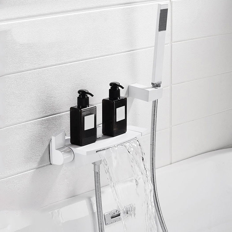 Modern Bathroom Faucet Two Handle Copper Wall Mounted Bath Faucet Trim White Hand Shower Included Clearhalo 'Bathroom Remodel & Bathroom Fixtures' 'Bathtub Faucets' 'bathtub_faucets' 'Home Improvement' 'home_improvement' 'home_improvement_bathtub_faucets' 7345486