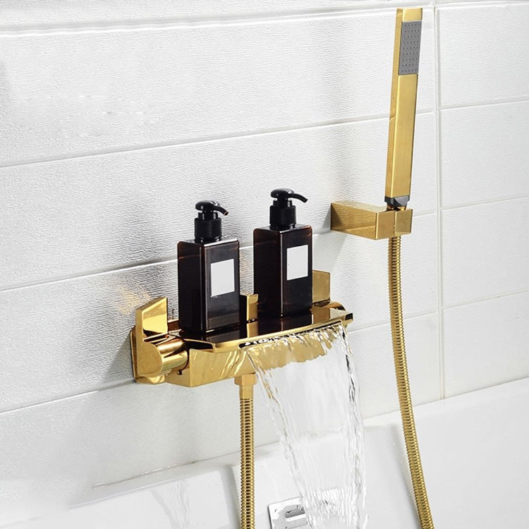 Modern Bathroom Faucet Two Handle Copper Wall Mounted Bath Faucet Trim Gold Hand Shower Included Clearhalo 'Bathroom Remodel & Bathroom Fixtures' 'Bathtub Faucets' 'bathtub_faucets' 'Home Improvement' 'home_improvement' 'home_improvement_bathtub_faucets' 7345488