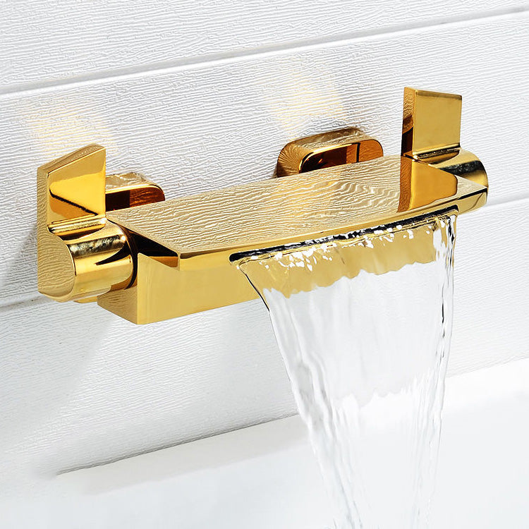 Modern Bathroom Faucet Two Handle Copper Wall Mounted Bath Faucet Trim Gold Hand Shower Not Included Clearhalo 'Bathroom Remodel & Bathroom Fixtures' 'Bathtub Faucets' 'bathtub_faucets' 'Home Improvement' 'home_improvement' 'home_improvement_bathtub_faucets' 7345492