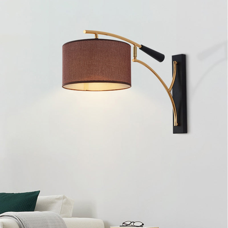 Drum Shade Wall Lamp Modern Style Fabric 1 Head Bedroom Wall Lighting Ideas in Flaxen/Coffee Clearhalo 'Modern wall lights' 'Modern' 'Wall Lamps & Sconces' 'Wall Lights' Lighting' 734557