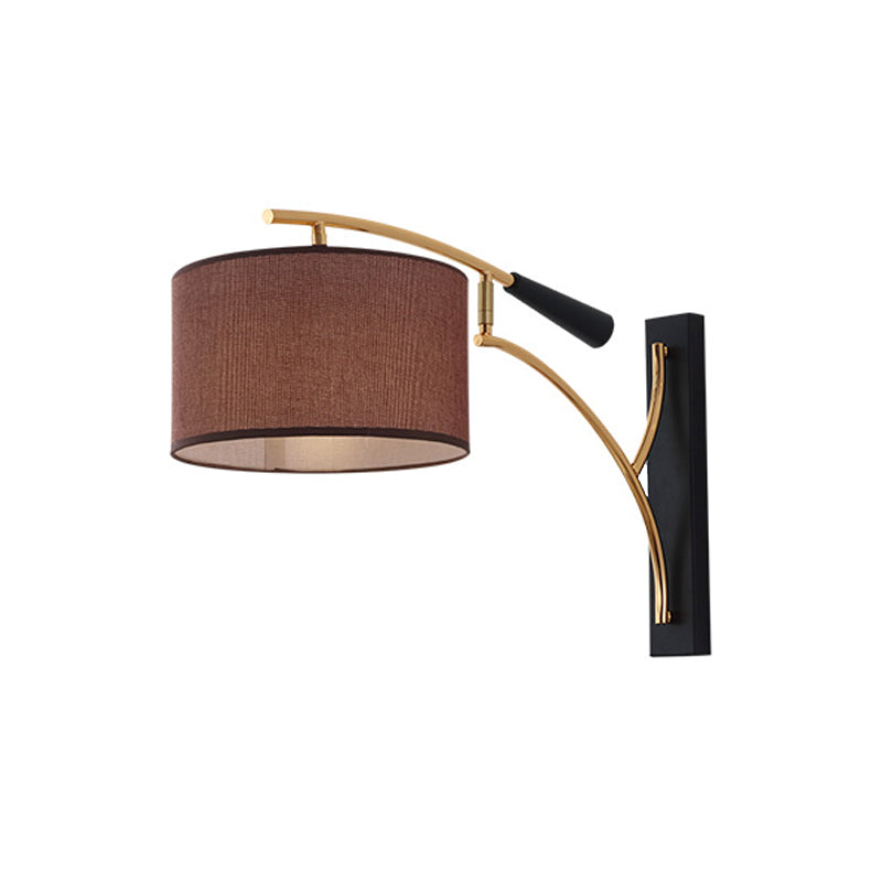 Drum Shade Wall Lamp Modern Style Fabric 1 Head Bedroom Wall Lighting Ideas in Flaxen/Coffee Clearhalo 'Modern wall lights' 'Modern' 'Wall Lamps & Sconces' 'Wall Lights' Lighting' 734559