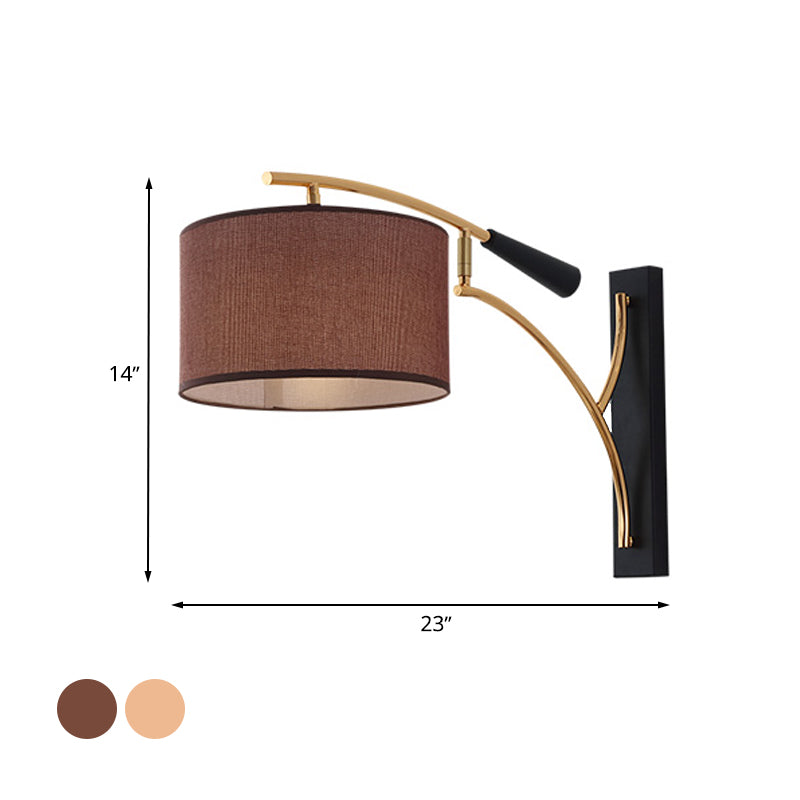 Drum Shade Wall Lamp Modern Style Fabric 1 Head Bedroom Wall Lighting Ideas in Flaxen/Coffee Clearhalo 'Modern wall lights' 'Modern' 'Wall Lamps & Sconces' 'Wall Lights' Lighting' 734560