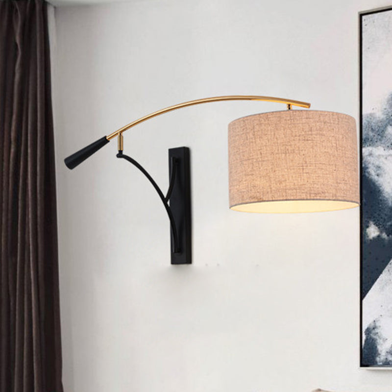 Drum Shade Wall Lamp Modern Style Fabric 1 Head Bedroom Wall Lighting Ideas in Flaxen/Coffee Flaxen Clearhalo 'Modern wall lights' 'Modern' 'Wall Lamps & Sconces' 'Wall Lights' Lighting' 734561