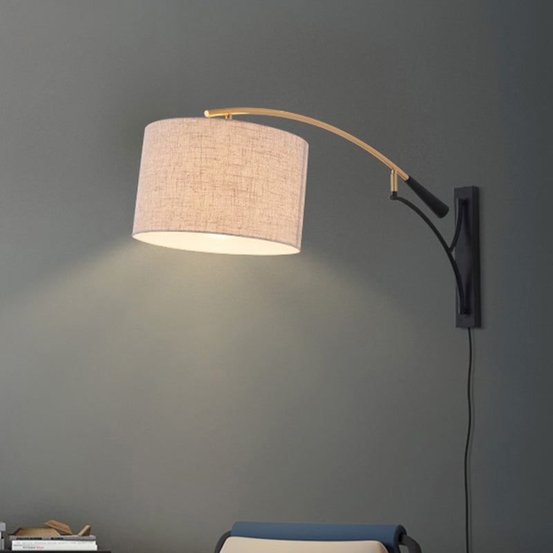 Drum Shade Wall Lamp Modern Style Fabric 1 Head Bedroom Wall Lighting Ideas in Flaxen/Coffee Clearhalo 'Modern wall lights' 'Modern' 'Wall Lamps & Sconces' 'Wall Lights' Lighting' 734562