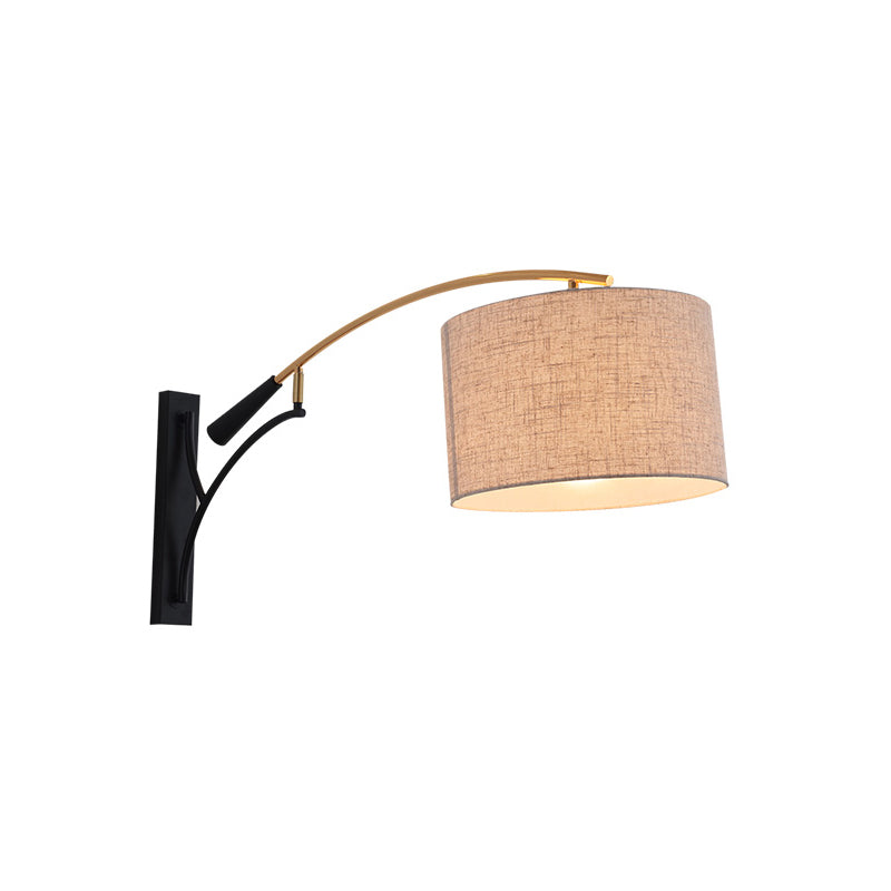 Drum Shade Wall Lamp Modern Style Fabric 1 Head Bedroom Wall Lighting Ideas in Flaxen/Coffee Clearhalo 'Modern wall lights' 'Modern' 'Wall Lamps & Sconces' 'Wall Lights' Lighting' 734564