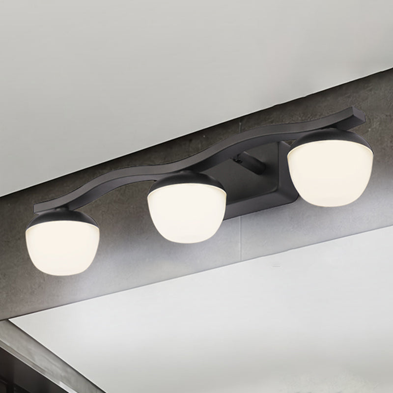 Globe Bedroom Vanity Lamp Acrylic 3 Heads Contemporary Wall Lighting in Black with Wave Design Black Clearhalo 'Cast Iron' 'Glass' 'Industrial' 'Modern wall lights' 'Modern' 'Tiffany' 'Traditional wall lights' 'Vanity Lights' 'Wall Lights' Lighting' 734609