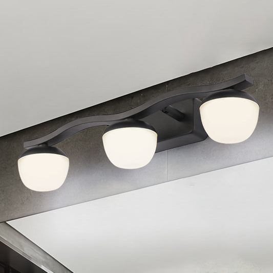 Globe Bedroom Vanity Lamp Acrylic 3 Heads Contemporary Wall Lighting in Black with Wave Design Black Clearhalo 'Cast Iron' 'Glass' 'Industrial' 'Modern wall lights' 'Modern' 'Tiffany' 'Traditional wall lights' 'Vanity Lights' 'Wall Lights' Lighting' 734609