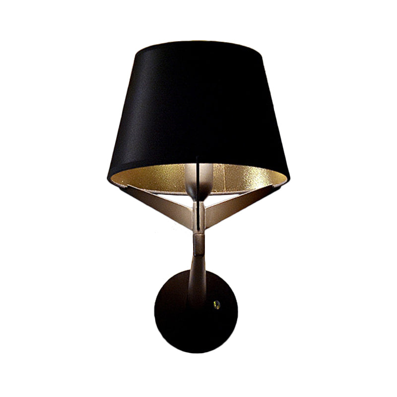 Fabric Barrel Wall Mount Lighting Modern 1 Head Black Finish Wall Sconce with Tripod Lamp Support Clearhalo 'Cast Iron' 'Glass' 'Industrial' 'Modern wall lights' 'Modern' 'Tiffany' 'Traditional wall lights' 'Wall Lamps & Sconces' 'Wall Lights' Lighting' 734682