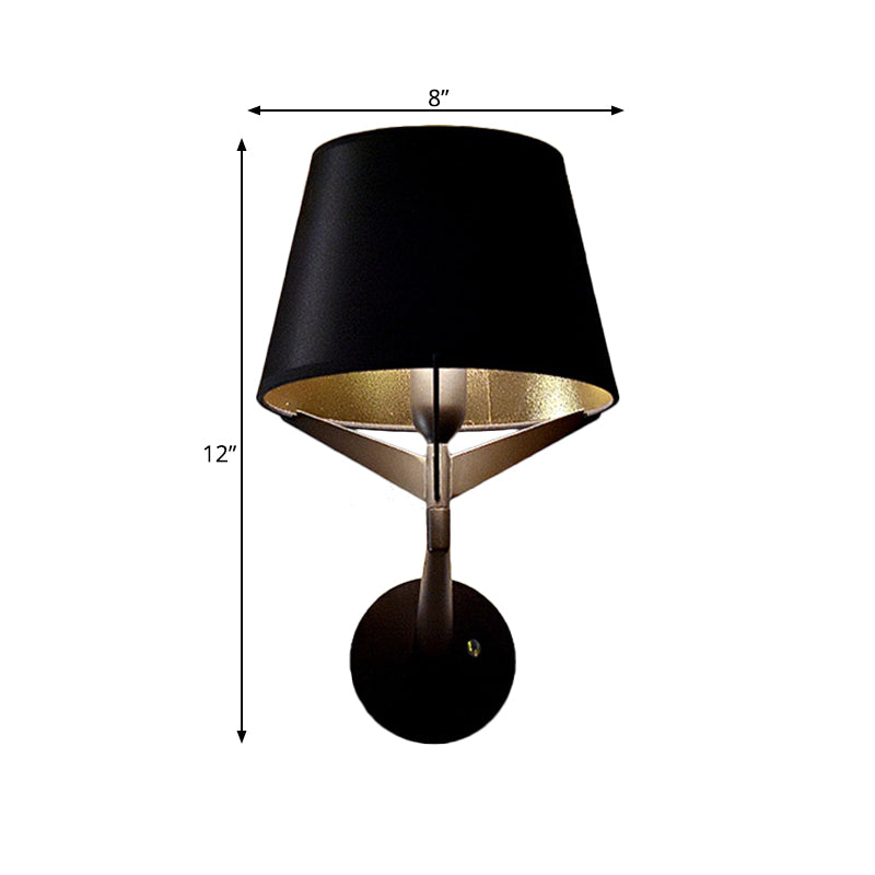 Fabric Barrel Wall Mount Lighting Modern 1 Head Black Finish Wall Sconce with Tripod Lamp Support Clearhalo 'Cast Iron' 'Glass' 'Industrial' 'Modern wall lights' 'Modern' 'Tiffany' 'Traditional wall lights' 'Wall Lamps & Sconces' 'Wall Lights' Lighting' 734683