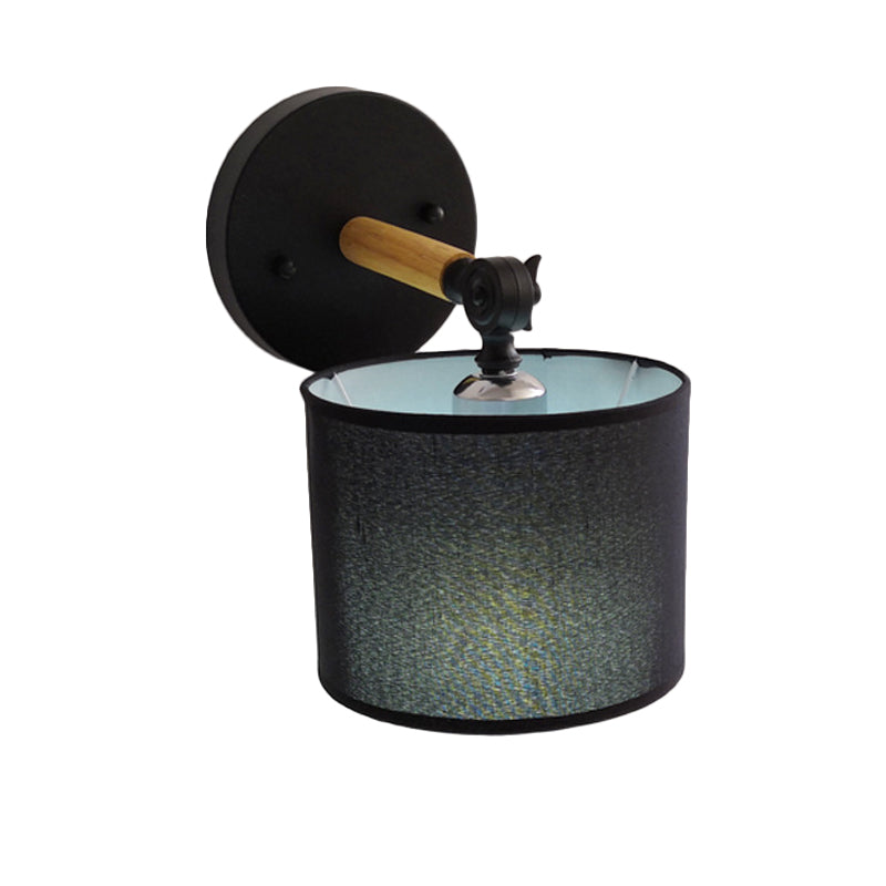 Modernism Armed Sconce Wood 1 Light Bedside Wall Lamp with Black Drum Fabric Shade Clearhalo 'Modern wall lights' 'Modern' 'Wall Lamps & Sconces' 'Wall Lights' Lighting' 734691
