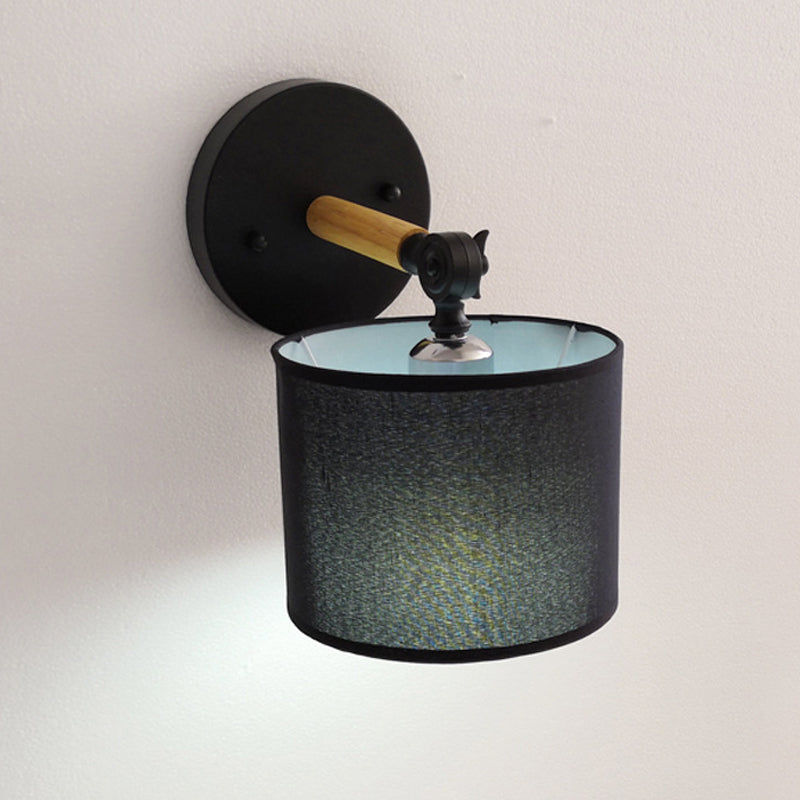 Modernism Armed Sconce Wood 1 Light Bedside Wall Lamp with Black Drum Fabric Shade Clearhalo 'Modern wall lights' 'Modern' 'Wall Lamps & Sconces' 'Wall Lights' Lighting' 734692