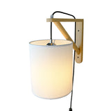 White Cylindrical Fabric Wall Light Sconce Japanese Style 1-Bulb Wood Plug In Wall Mount Lamp Clearhalo 'Modern wall lights' 'Modern' 'Wall Lamps & Sconces' 'Wall Lights' Lighting' 734697