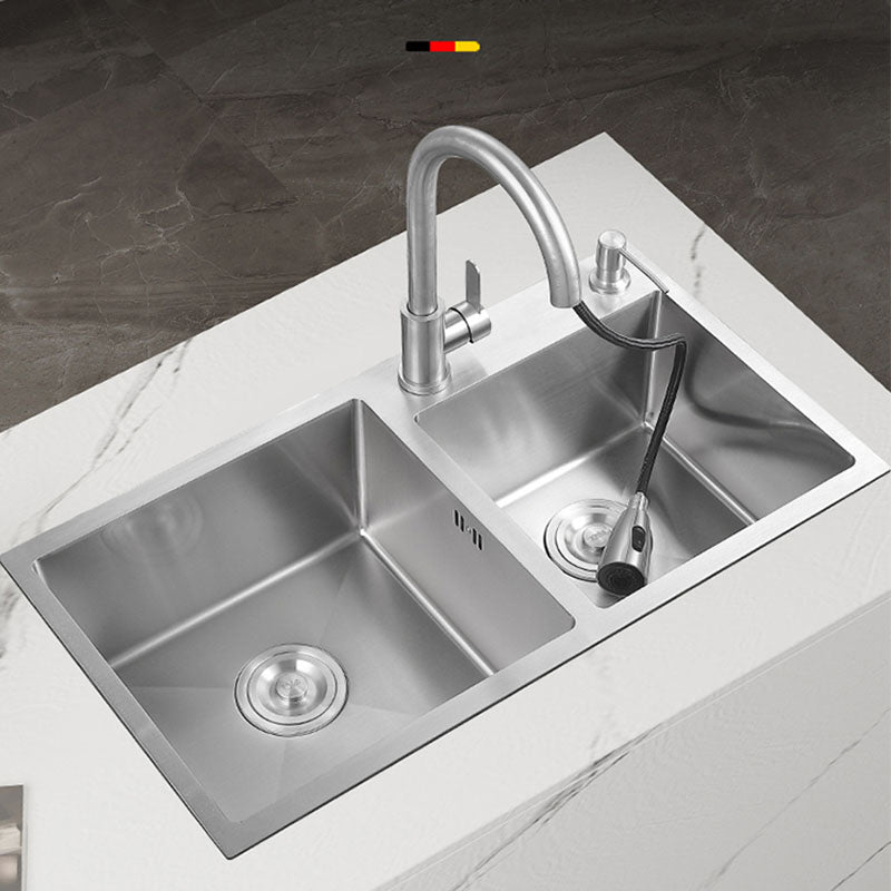 Modern Kitchen Sink Rectangular Stainless Sink with Kitchen Pull-out Faucet 31"L x 17"W x 8"H Sink with Faucet Pull Out Faucet Clearhalo 'Home Improvement' 'home_improvement' 'home_improvement_kitchen_sinks' 'Kitchen Remodel & Kitchen Fixtures' 'Kitchen Sinks & Faucet Components' 'Kitchen Sinks' 'kitchen_sinks' 7347088
