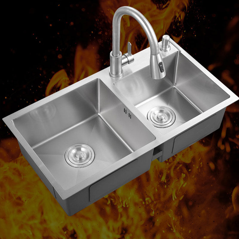 Modern Kitchen Sink Rectangular Stainless Sink with Kitchen Pull-out Faucet Clearhalo 'Home Improvement' 'home_improvement' 'home_improvement_kitchen_sinks' 'Kitchen Remodel & Kitchen Fixtures' 'Kitchen Sinks & Faucet Components' 'Kitchen Sinks' 'kitchen_sinks' 7347100