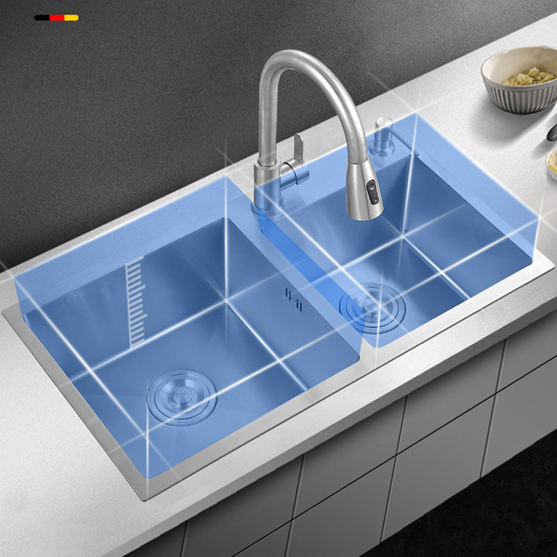 Modern Kitchen Sink Rectangular Stainless Sink with Kitchen Pull-out Faucet Clearhalo 'Home Improvement' 'home_improvement' 'home_improvement_kitchen_sinks' 'Kitchen Remodel & Kitchen Fixtures' 'Kitchen Sinks & Faucet Components' 'Kitchen Sinks' 'kitchen_sinks' 7347101