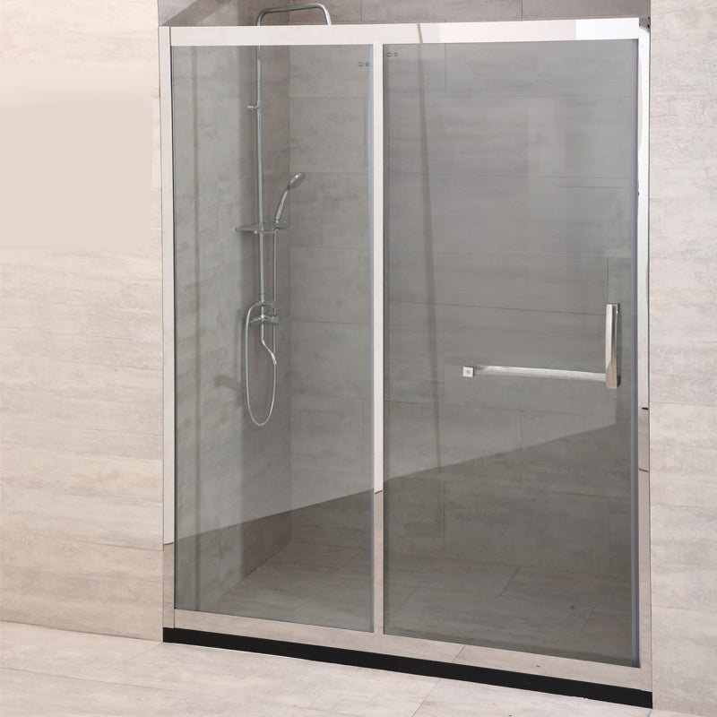 Black Single Sliding Shower Door Framed Tempered Shower Doors Clearhalo 'Bathroom Remodel & Bathroom Fixtures' 'Home Improvement' 'home_improvement' 'home_improvement_shower_tub_doors' 'Shower and Tub Doors' 'shower_tub_doors' 'Showers & Bathtubs' 7347279