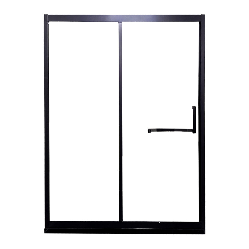 Black Single Sliding Shower Door Framed Tempered Shower Doors Black 67"L x 79"H Left Clearhalo 'Bathroom Remodel & Bathroom Fixtures' 'Home Improvement' 'home_improvement' 'home_improvement_shower_tub_doors' 'Shower and Tub Doors' 'shower_tub_doors' 'Showers & Bathtubs' 7347280