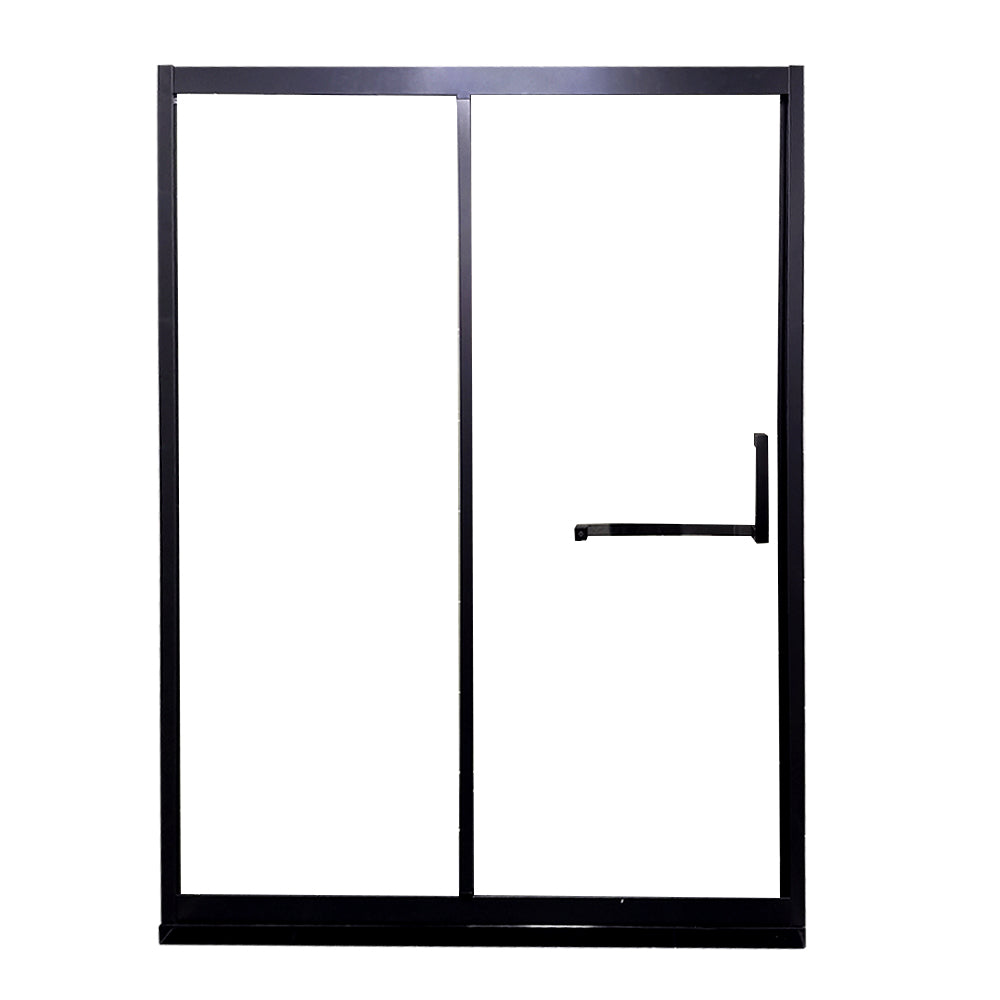 Black Single Sliding Shower Door Framed Tempered Shower Doors Clearhalo 'Bathroom Remodel & Bathroom Fixtures' 'Home Improvement' 'home_improvement' 'home_improvement_shower_tub_doors' 'Shower and Tub Doors' 'shower_tub_doors' 'Showers & Bathtubs' 7347283