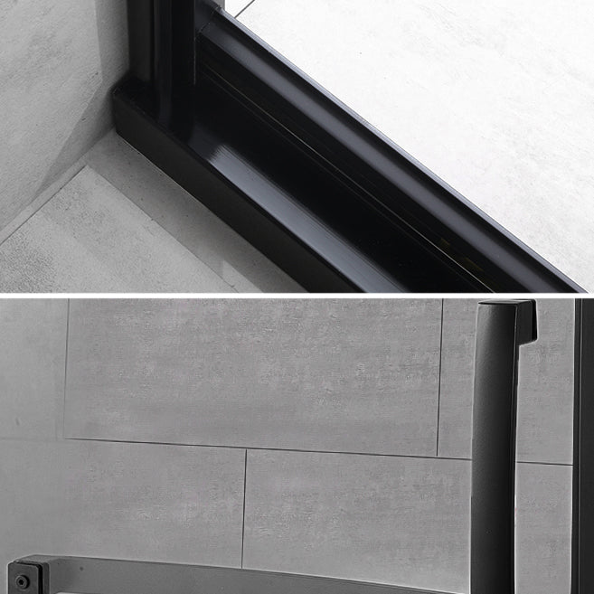 Black Single Sliding Shower Door Framed Tempered Shower Doors Clearhalo 'Bathroom Remodel & Bathroom Fixtures' 'Home Improvement' 'home_improvement' 'home_improvement_shower_tub_doors' 'Shower and Tub Doors' 'shower_tub_doors' 'Showers & Bathtubs' 7347288