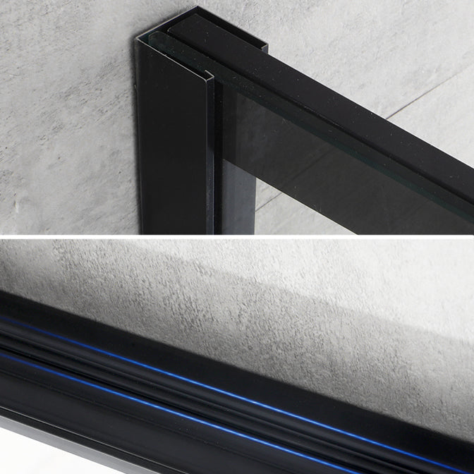 Black Single Sliding Shower Door Framed Tempered Shower Doors Clearhalo 'Bathroom Remodel & Bathroom Fixtures' 'Home Improvement' 'home_improvement' 'home_improvement_shower_tub_doors' 'Shower and Tub Doors' 'shower_tub_doors' 'Showers & Bathtubs' 7347290