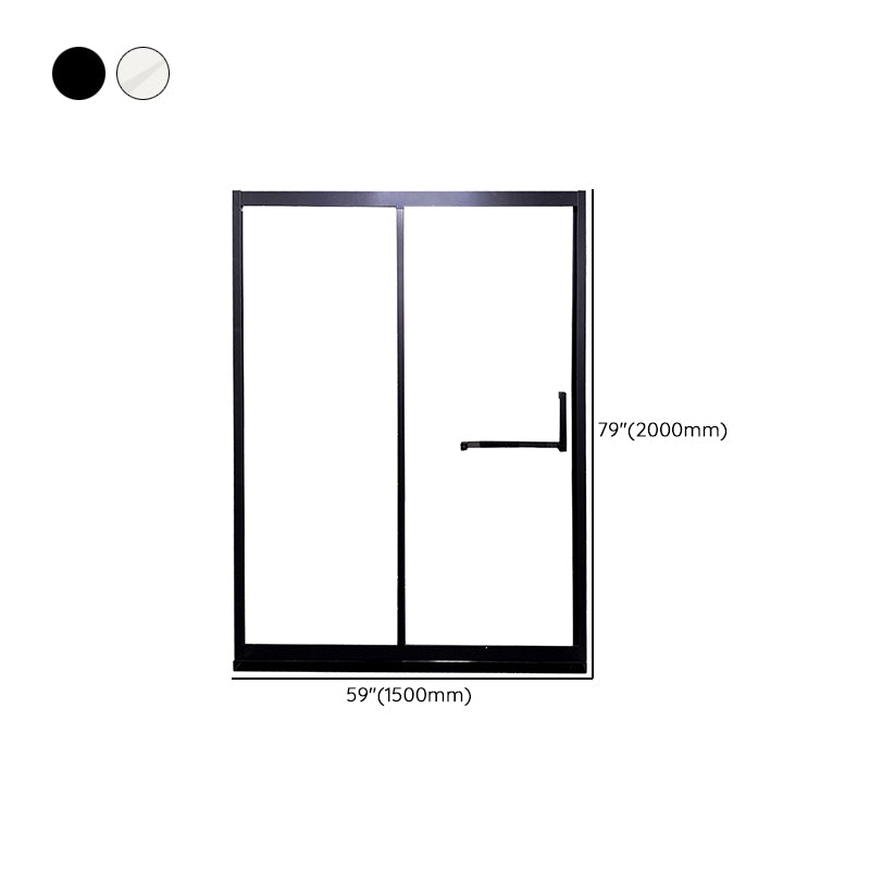 Black Single Sliding Shower Door Framed Tempered Shower Doors Clearhalo 'Bathroom Remodel & Bathroom Fixtures' 'Home Improvement' 'home_improvement' 'home_improvement_shower_tub_doors' 'Shower and Tub Doors' 'shower_tub_doors' 'Showers & Bathtubs' 7347300