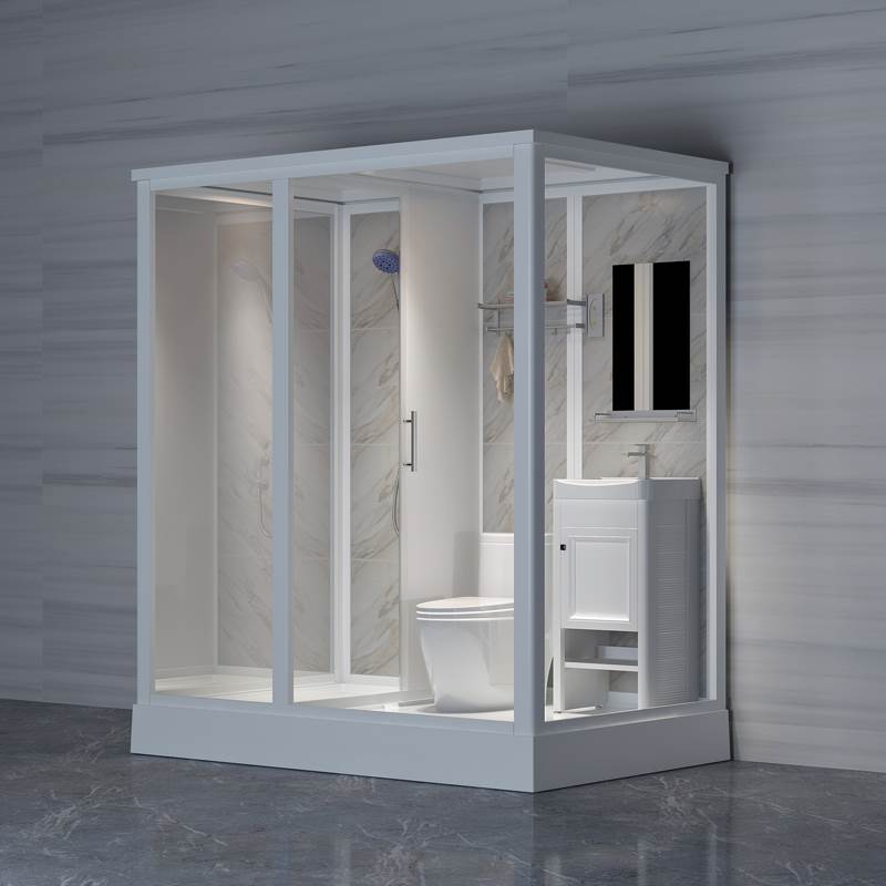 Framed White Shower Stall Square Frosted Corner Shower Kit with Base Included 75"L x 51"W x 87"H Toilet Only Clearhalo 'Bathroom Remodel & Bathroom Fixtures' 'Home Improvement' 'home_improvement' 'home_improvement_shower_stalls_enclosures' 'Shower Stalls & Enclosures' 'shower_stalls_enclosures' 'Showers & Bathtubs' 7347358