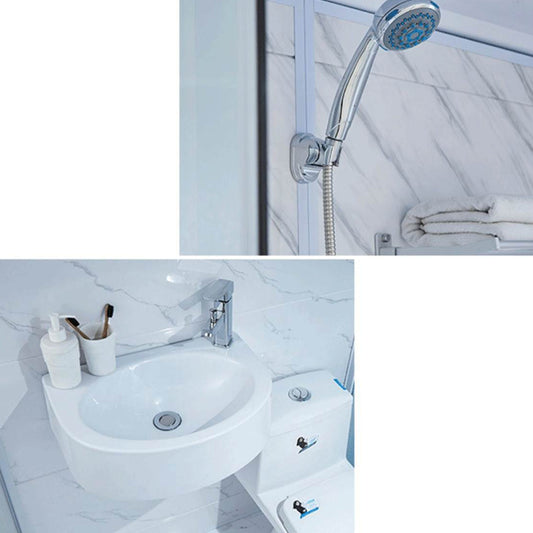 Framed White Shower Stall Square Frosted Corner Shower Kit with Base Included Clearhalo 'Bathroom Remodel & Bathroom Fixtures' 'Home Improvement' 'home_improvement' 'home_improvement_shower_stalls_enclosures' 'Shower Stalls & Enclosures' 'shower_stalls_enclosures' 'Showers & Bathtubs' 7347360