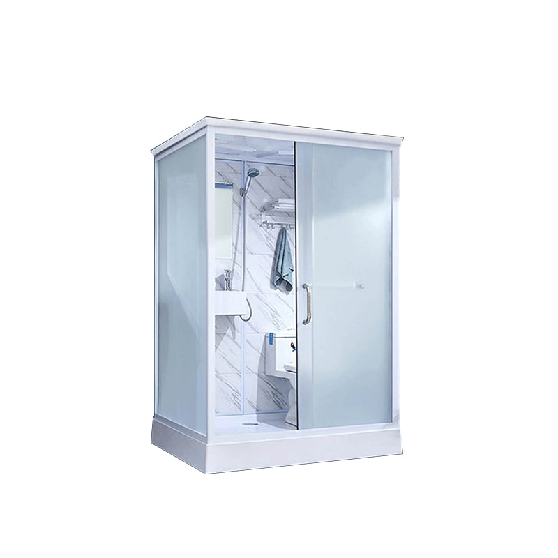 Framed White Shower Stall Square Frosted Corner Shower Kit with Base Included Clearhalo 'Bathroom Remodel & Bathroom Fixtures' 'Home Improvement' 'home_improvement' 'home_improvement_shower_stalls_enclosures' 'Shower Stalls & Enclosures' 'shower_stalls_enclosures' 'Showers & Bathtubs' 7347361