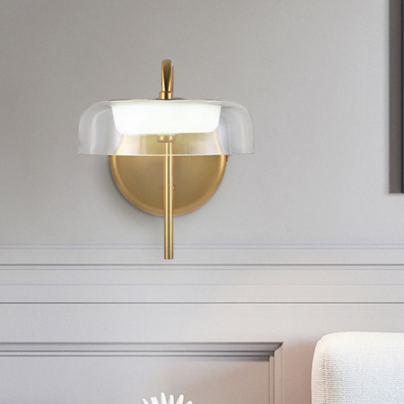 LED Bedside Wall Sconce Lighting Post-Modern Gold Wall Lamp Fixture with Bowl Clear Glass Shade Clearhalo 'Cast Iron' 'Glass' 'Industrial' 'Modern wall lights' 'Modern' 'Tiffany' 'Traditional wall lights' 'Wall Lamps & Sconces' 'Wall Lights' Lighting' 734741