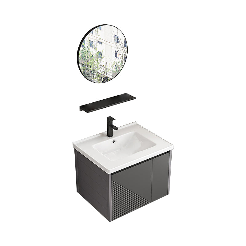 Modern Gray Metal Base Vanity Single-Sink Rectangular Wall Mount Vanity Set Vanity & Faucet & Mirrors 24"L x 19"W x 16"H Round Mirror Clearhalo 'Bathroom Remodel & Bathroom Fixtures' 'Bathroom Vanities' 'bathroom_vanities' 'Home Improvement' 'home_improvement' 'home_improvement_bathroom_vanities' 7347449