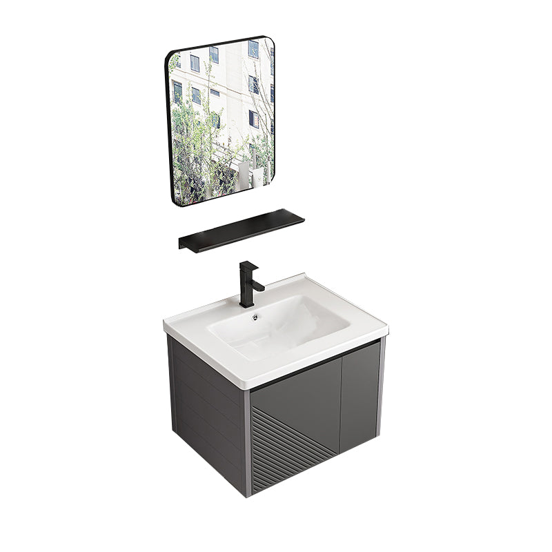 Modern Gray Metal Base Vanity Single-Sink Rectangular Wall Mount Vanity Set Vanity & Faucet & Mirrors 24"L x 19"W x 16"H Square Mirror Clearhalo 'Bathroom Remodel & Bathroom Fixtures' 'Bathroom Vanities' 'bathroom_vanities' 'Home Improvement' 'home_improvement' 'home_improvement_bathroom_vanities' 7347453