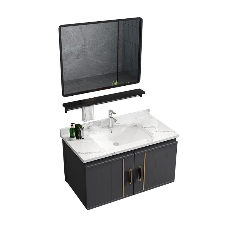 Modern Bathroom Vanity Set Wall Mount Bathroom Sink Vanity with Mirror Vanity & Faucet & Mirrors 28"L x 19"W x 19"H White Clearhalo 'Bathroom Remodel & Bathroom Fixtures' 'Bathroom Vanities' 'bathroom_vanities' 'Home Improvement' 'home_improvement' 'home_improvement_bathroom_vanities' 7347480