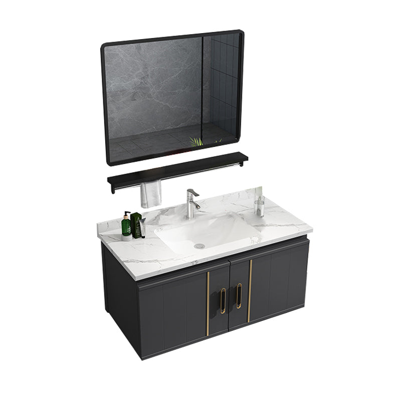 Modern Bathroom Vanity Set Wall Mount Bathroom Sink Vanity with Mirror Vanity & Faucet & Mirrors 32"L x 19"W x 19"H White Clearhalo 'Bathroom Remodel & Bathroom Fixtures' 'Bathroom Vanities' 'bathroom_vanities' 'Home Improvement' 'home_improvement' 'home_improvement_bathroom_vanities' 7347482