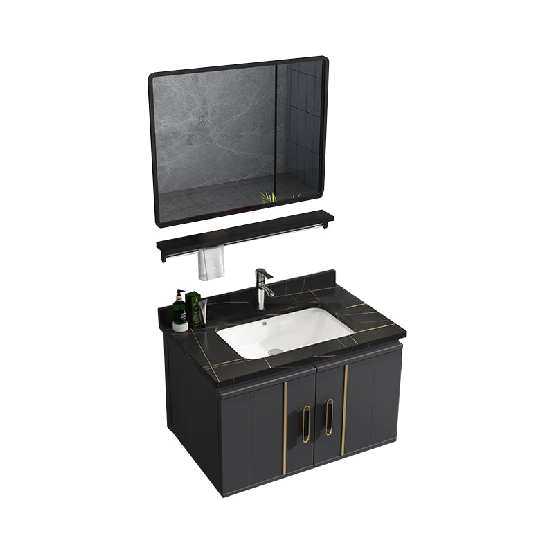 Modern Bathroom Vanity Set Wall Mount Bathroom Sink Vanity with Mirror Vanity & Faucet & Mirrors 24"L x 19"W x 19"H Black Clearhalo 'Bathroom Remodel & Bathroom Fixtures' 'Bathroom Vanities' 'bathroom_vanities' 'Home Improvement' 'home_improvement' 'home_improvement_bathroom_vanities' 7347484