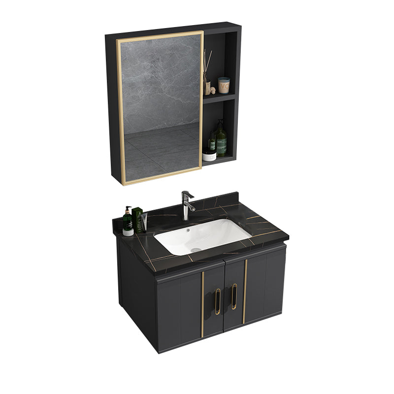 Modern Bathroom Vanity Set Wall Mount Bathroom Sink Vanity with Mirror Vanity & Faucet & Mirror Cabinet 24"L x 19"W x 19"H Black Clearhalo 'Bathroom Remodel & Bathroom Fixtures' 'Bathroom Vanities' 'bathroom_vanities' 'Home Improvement' 'home_improvement' 'home_improvement_bathroom_vanities' 7347496