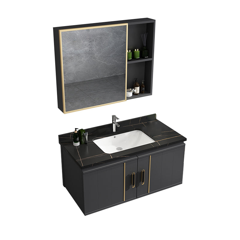 Modern Bathroom Vanity Set Wall Mount Bathroom Sink Vanity with Mirror Vanity & Faucet & Mirror Cabinet 32"L x 19"W x 19"H Black Clearhalo 'Bathroom Remodel & Bathroom Fixtures' 'Bathroom Vanities' 'bathroom_vanities' 'Home Improvement' 'home_improvement' 'home_improvement_bathroom_vanities' 7347499