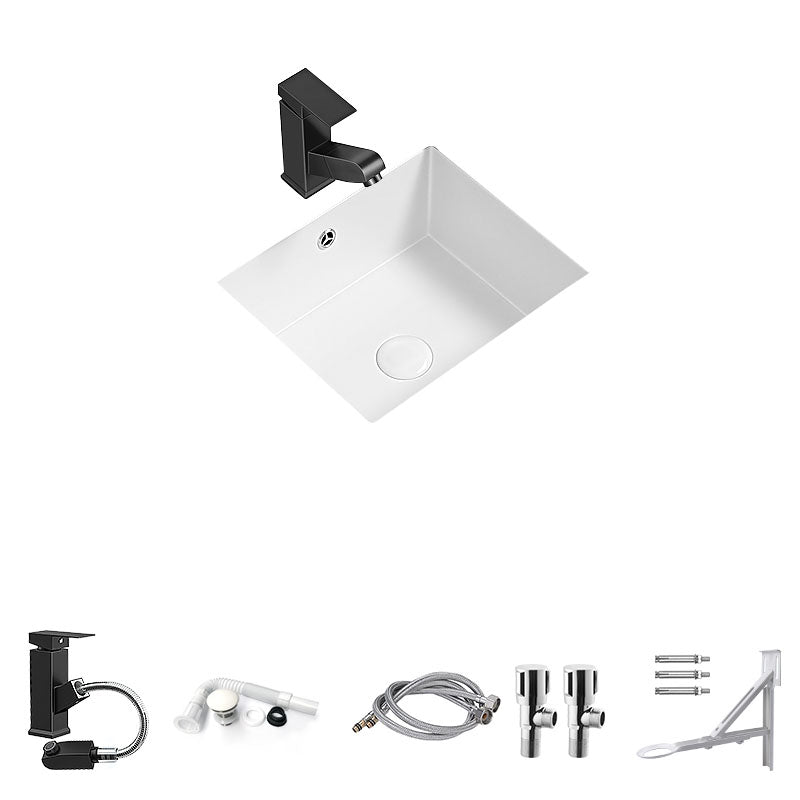 Modern Undermount Bathroom Sink Porcelain with Faucet Wash Stand 17"L x 13"W x 6"H Pull Out Faucet Sink with Faucet Clearhalo 'Bathroom Remodel & Bathroom Fixtures' 'Bathroom Sinks & Faucet Components' 'Bathroom Sinks' 'bathroom_sink' 'Home Improvement' 'home_improvement' 'home_improvement_bathroom_sink' 7347604