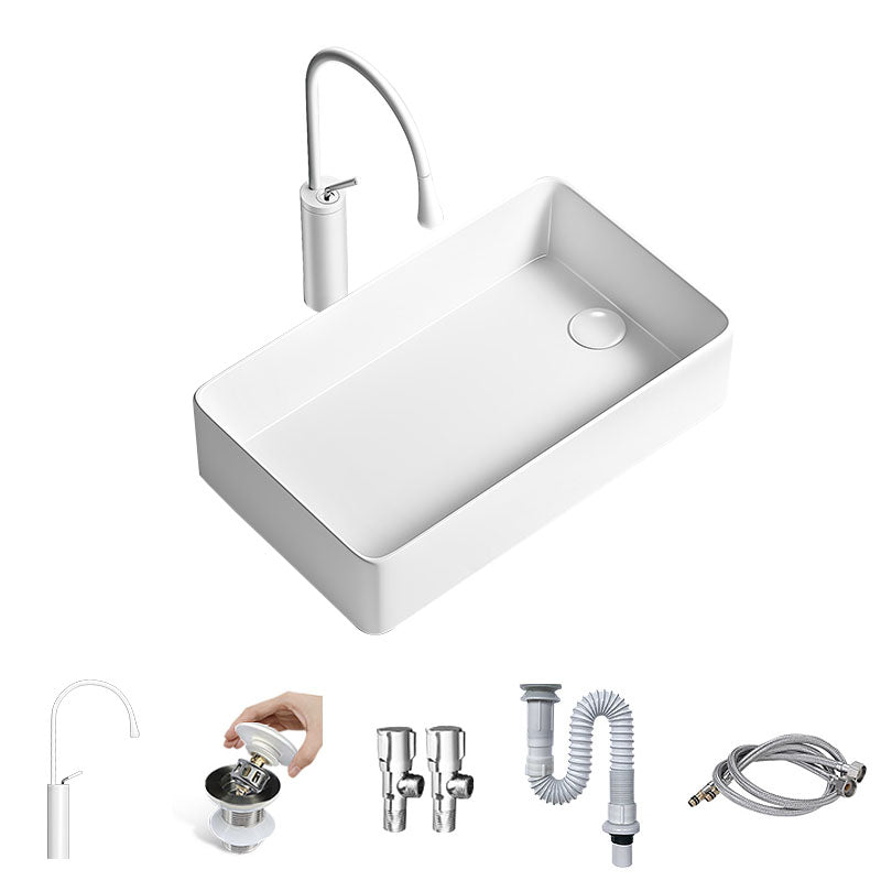 Traditional Vessel Bathroom Sink Porcelain with Pop-Up Drain Basin Sink 22"L x 14"W x 5"H Sink with Faucet Clearhalo 'Bathroom Remodel & Bathroom Fixtures' 'Bathroom Sinks & Faucet Components' 'Bathroom Sinks' 'bathroom_sink' 'Home Improvement' 'home_improvement' 'home_improvement_bathroom_sink' 7347653
