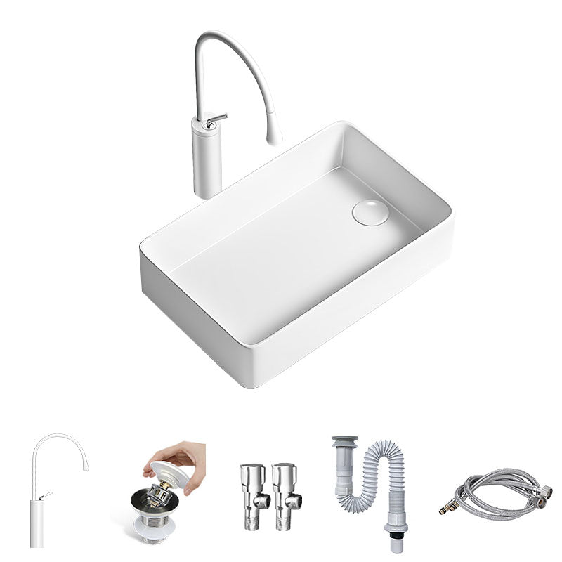 Traditional Vessel Bathroom Sink Porcelain with Pop-Up Drain Basin Sink 20"L x 13"W x 5"H Sink with Faucet Clearhalo 'Bathroom Remodel & Bathroom Fixtures' 'Bathroom Sinks & Faucet Components' 'Bathroom Sinks' 'bathroom_sink' 'Home Improvement' 'home_improvement' 'home_improvement_bathroom_sink' 7347657