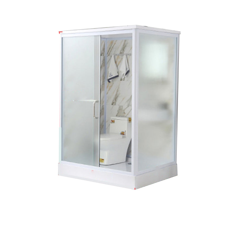 Framed Single Sliding Frosted Shower Kit Rectangle White Shower Stall Front Opening Clearhalo 'Bathroom Remodel & Bathroom Fixtures' 'Home Improvement' 'home_improvement' 'home_improvement_shower_stalls_enclosures' 'Shower Stalls & Enclosures' 'shower_stalls_enclosures' 'Showers & Bathtubs' 7347767