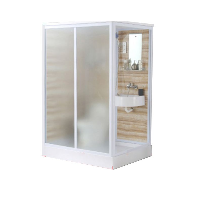 Framed Single Sliding Frosted Shower Kit Rectangle White Shower Stall Sided Opening Clearhalo 'Bathroom Remodel & Bathroom Fixtures' 'Home Improvement' 'home_improvement' 'home_improvement_shower_stalls_enclosures' 'Shower Stalls & Enclosures' 'shower_stalls_enclosures' 'Showers & Bathtubs' 7347768